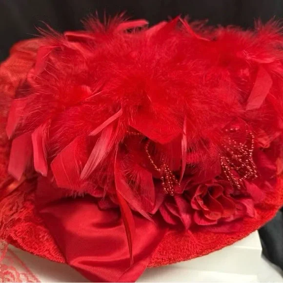 Chic Red Feathered Women's Hat - Picture 5 of 10